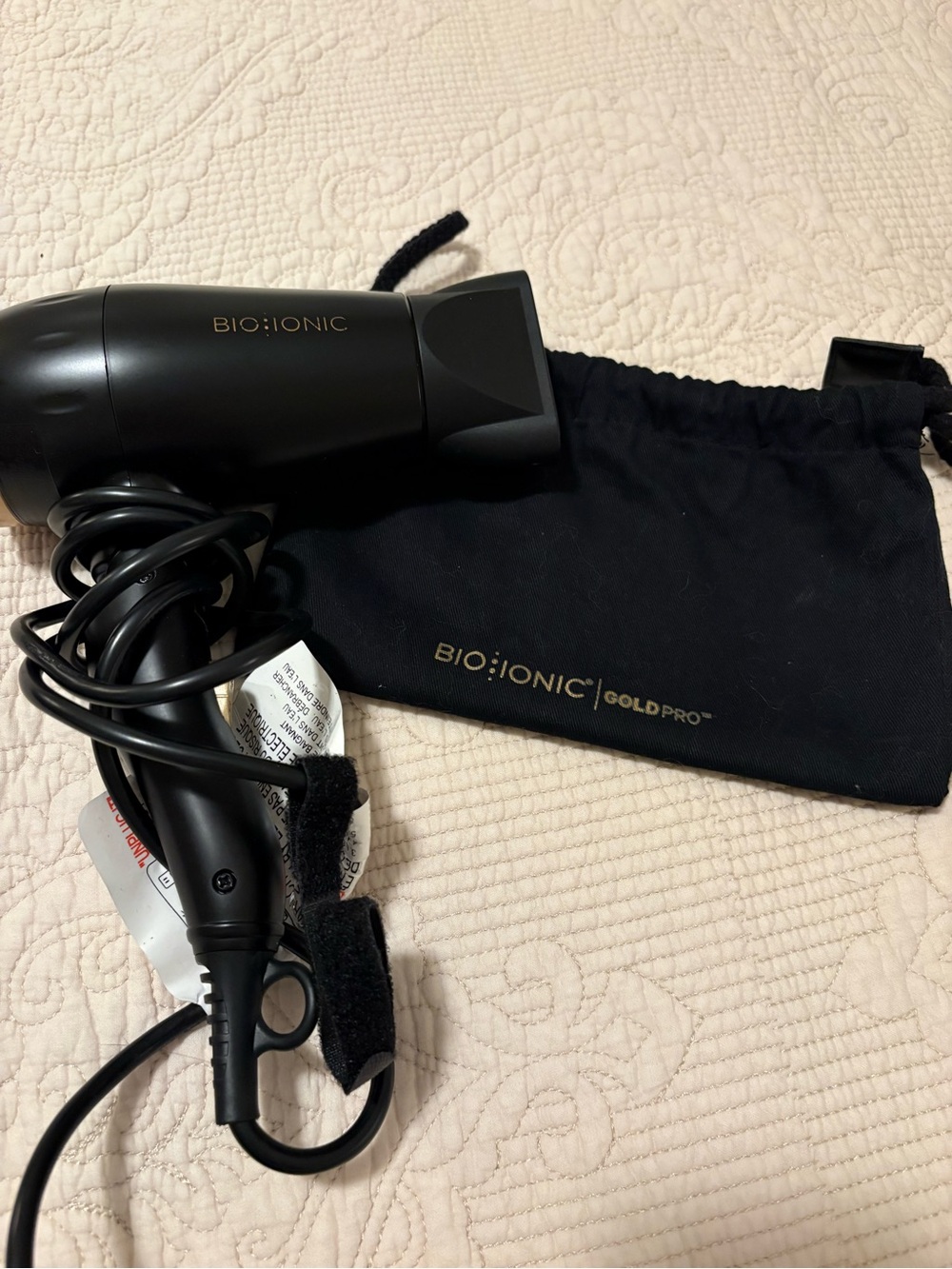 Bio ionic Gold Pro  Compact Travel Hair Dryer in Black with Gold Accents